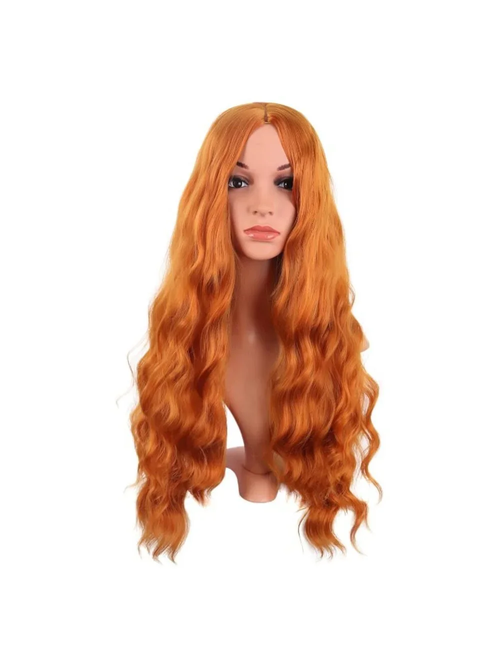Women's Orange 28 Inch Synthetic Fiber Long Middle Part Curly Cosplay Wigs